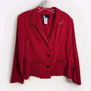 KS Collection Women’s Size 14 Cherry Velour Jacket Beaded Accents Button Front